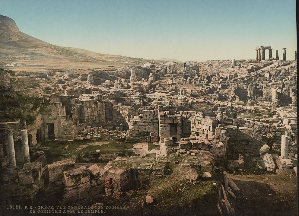 General View of the Corinth Excavations With the Temple