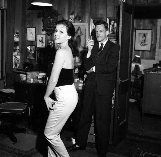 Joan Bradshaw Posing With Hugh Hefner 1957 Bygonely