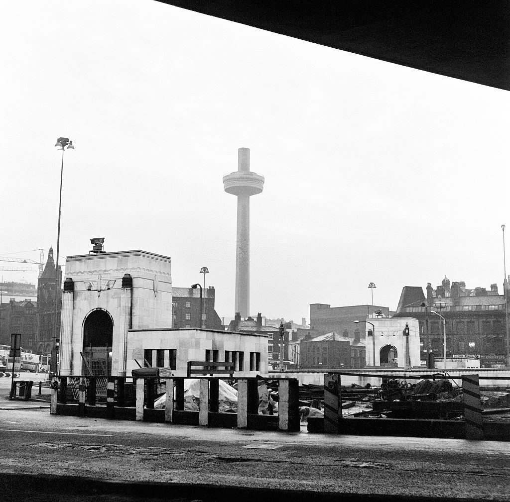 View of Liverpool, with the iconic Radio City Tower in the background, Merseyside. Circa 1970.