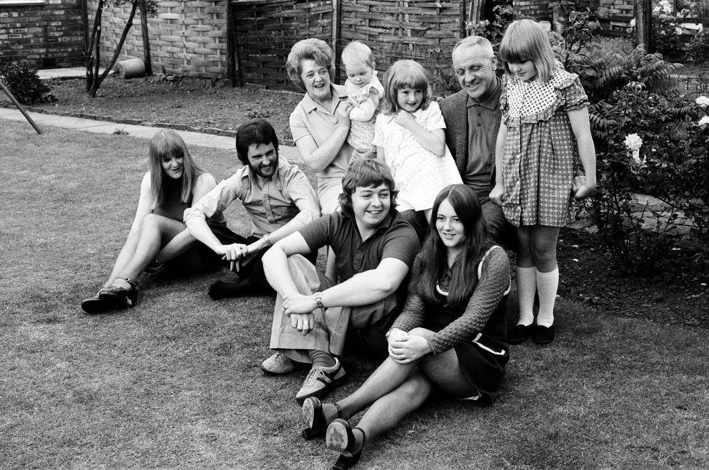 Former Liverpool manager Bill Shankly pictured relaxing at home with family, 1974.