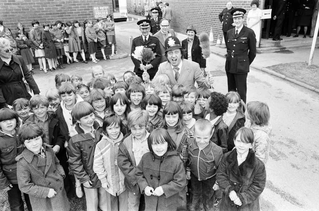 Ken Dodd at a Liverpool Police Station, 1979.