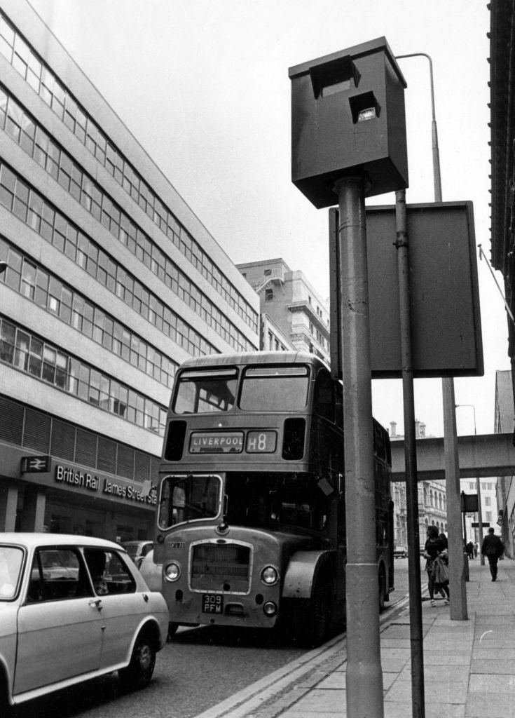 The seeing eye in James Street, Liverpool, 1973.