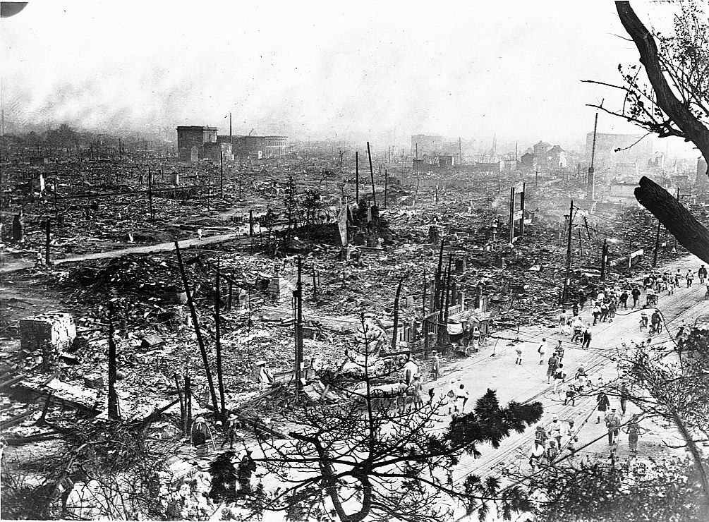 The charred remnants of the city of Tokyo, after the fire that resulted from the Great Kanto Earthquake of 1923.