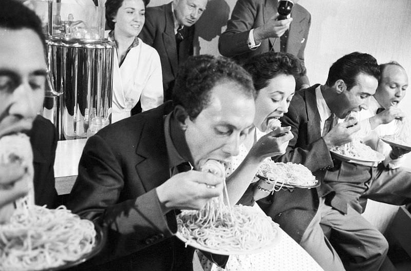 Pasta eating contest, 1956.
