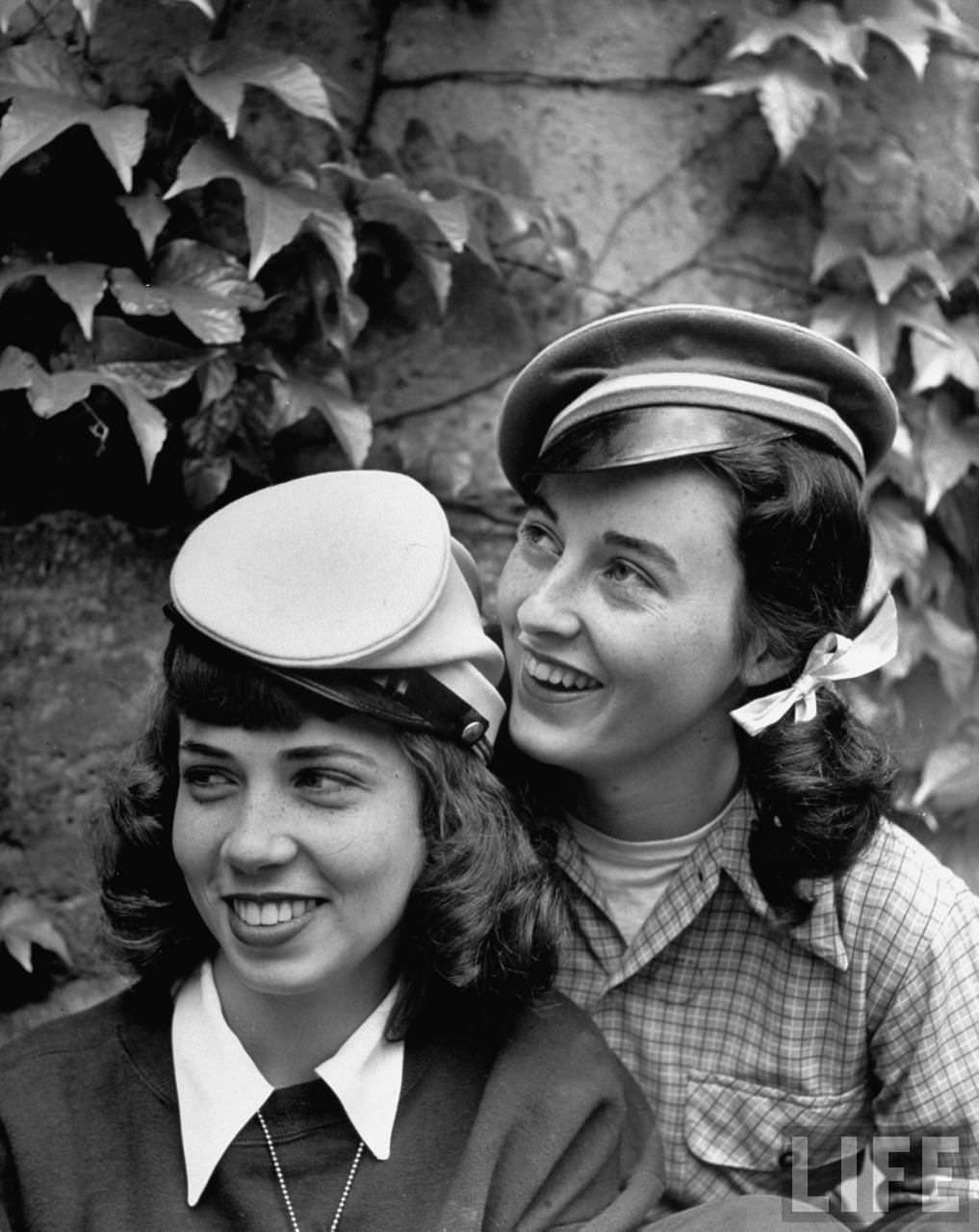 Old university hats worn by American students.