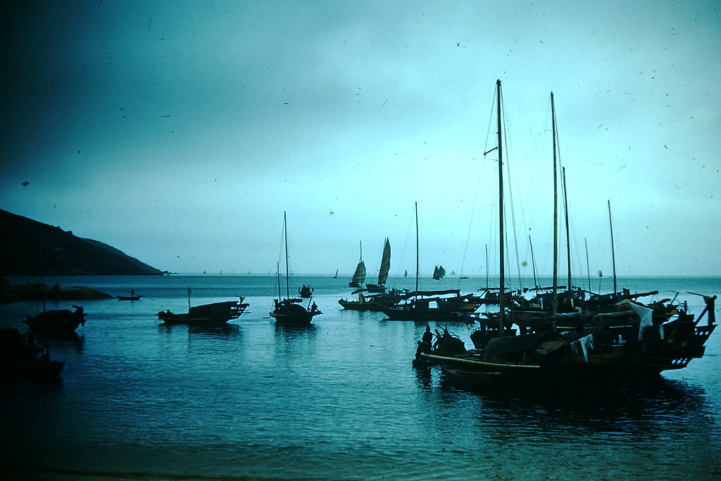 Junks by Stanley Beach, Hong Kong, 1952