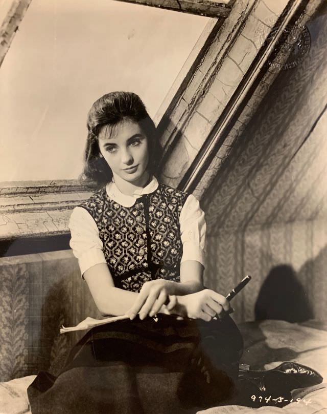 Millie Perkins as Anne Frank during the Filming of ‘The Diary of Anne Frank (1959)’