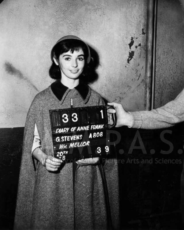 Millie Perkins as Anne Frank during the Filming of ‘The Diary of Anne Frank (1959)’