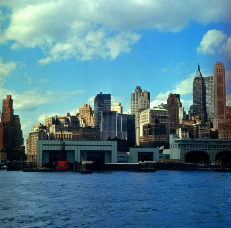 New York City skyline from the approach to the Staten Island Ferry Terminal, 1966