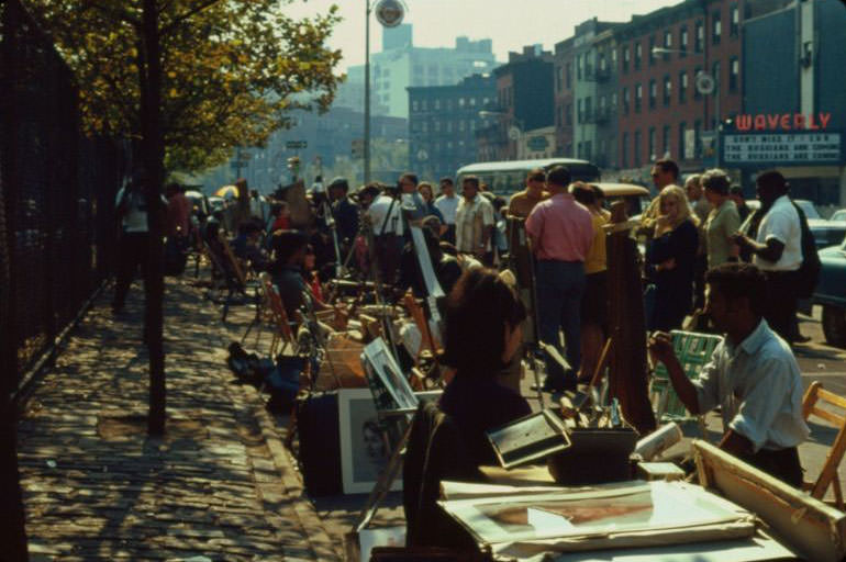 Artists along Sixth Avenue in Greenwich Village, NYC, November 1966