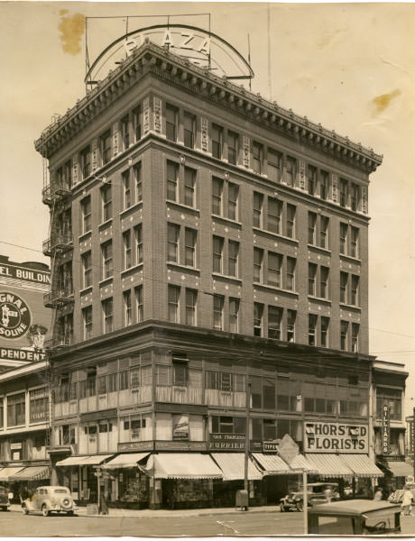 Plaza building, northwest corner of 15th and Jefferson Streets in downtown Oakland, 1940s