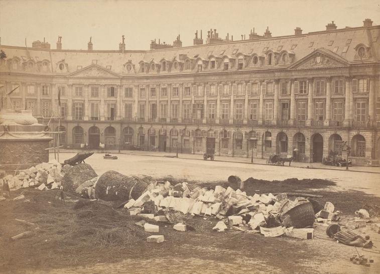 The Vendôme Column after being torn down by the Communards, 1871.