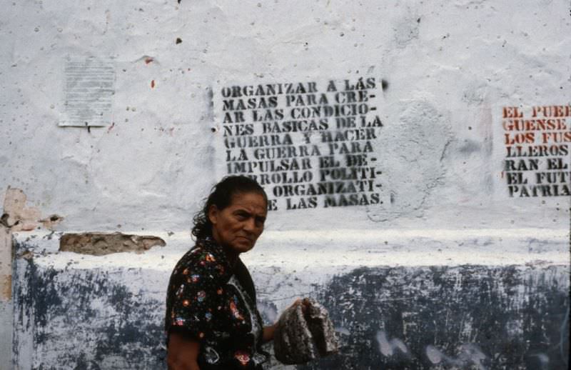 Stencil reads: “Organize the masses to create the basic conditions of the war and make war foster the political-organizational of the masses”, Masaya, Nicaragua, 1979