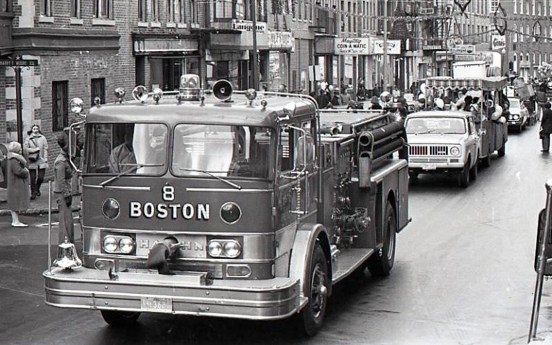 Fire Engine in North End Christmas Parade on Hanover Street