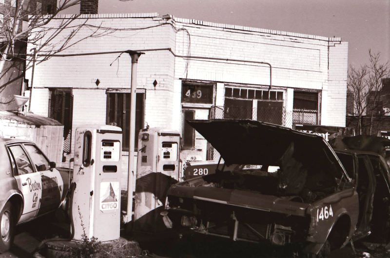 Old service station, Boston, 1970s