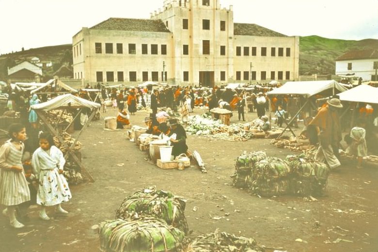 Ecuador. Tobacco and vegetable area. Each type of produce strictly assigned to own areas. Had to pay a city tax to set up shop here, 1959