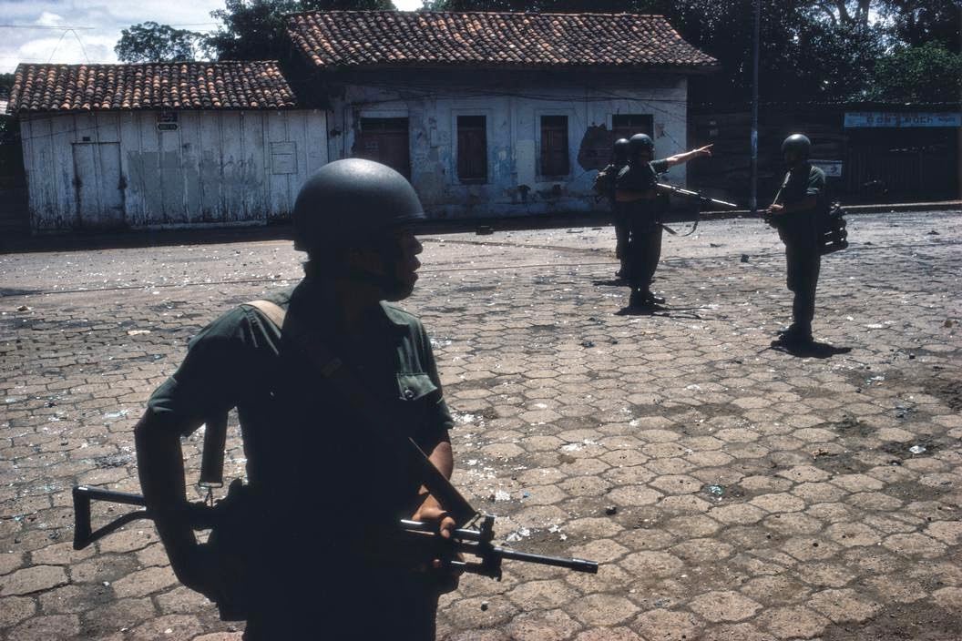 Guard patrol beginning house-to-house search for Sandinistas, Mayasa, 1979