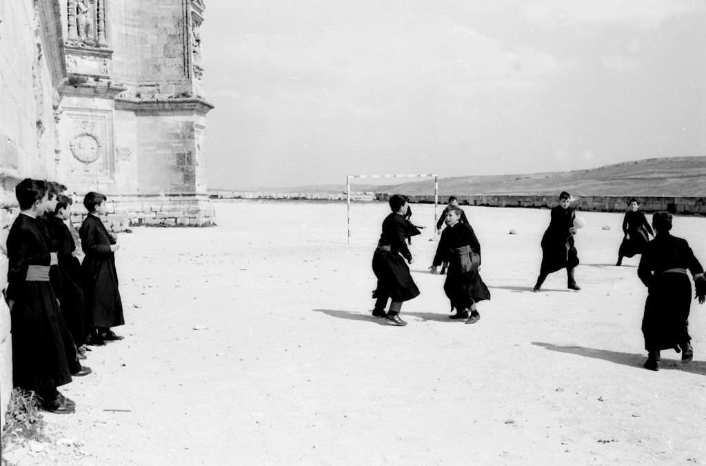 Seminarians playing soccer at the Monastery of Uclés, Cuenca, 1965.