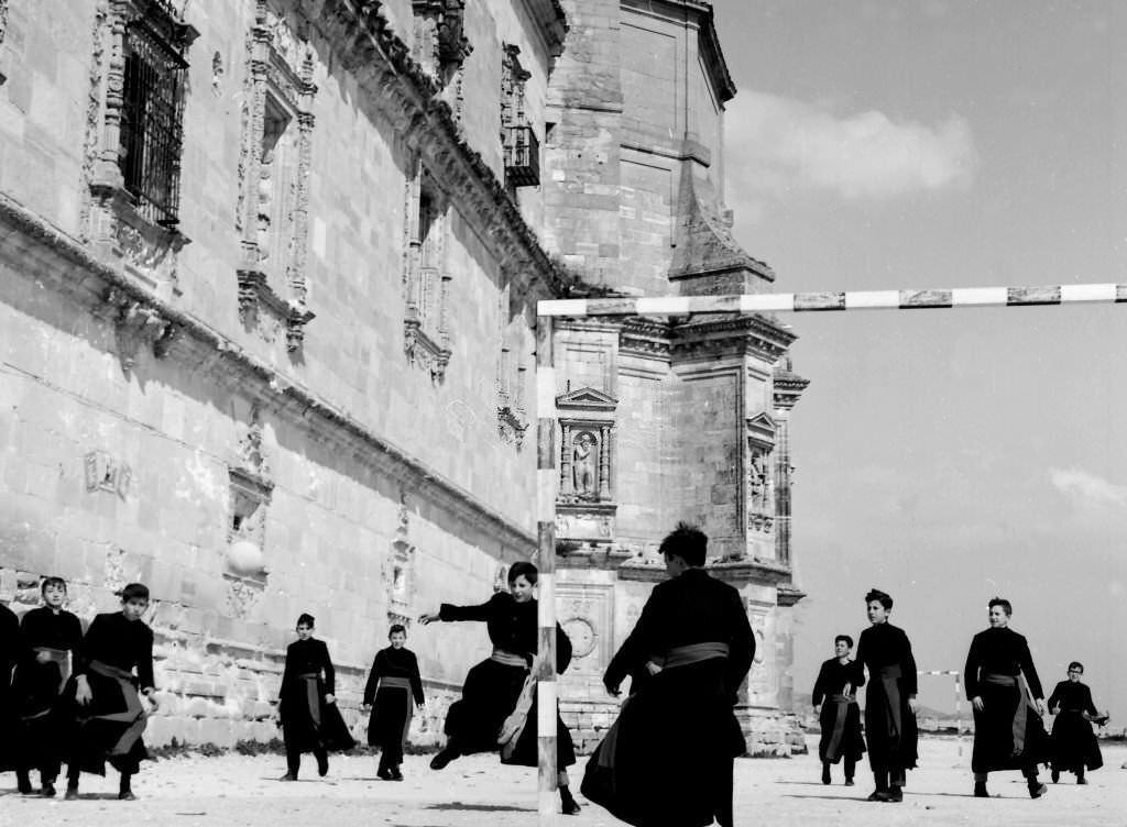 Seminarians playing soccer at the Monastery of Uclés, Cuenca, 1965.