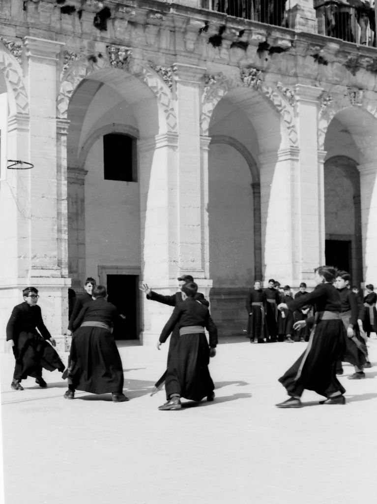 Seminarians playing soccer at the Monastery of Uclés, Cuenca, 1965.