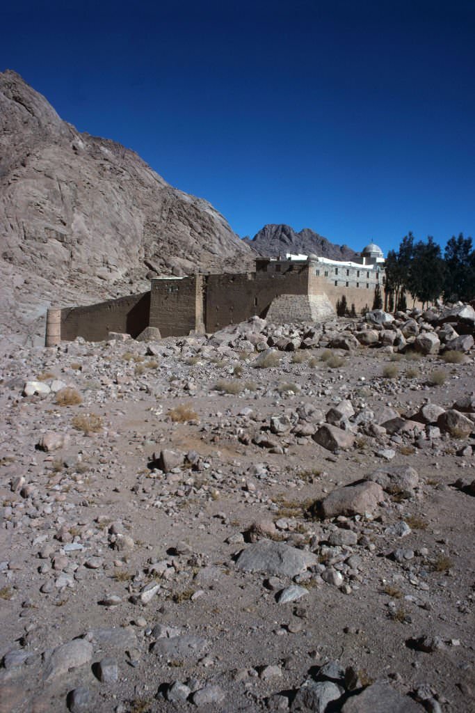 The monastery of Saint Catherine in August 1978 in the Sinai desert in Egypt.