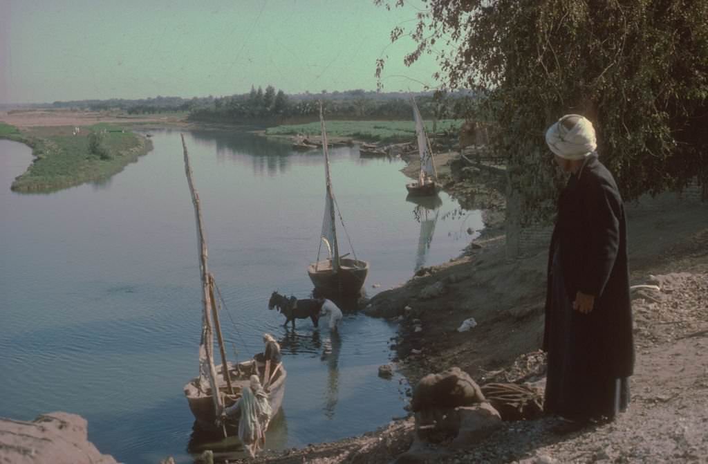 Felucca sail boat on the Nile river, 1977.