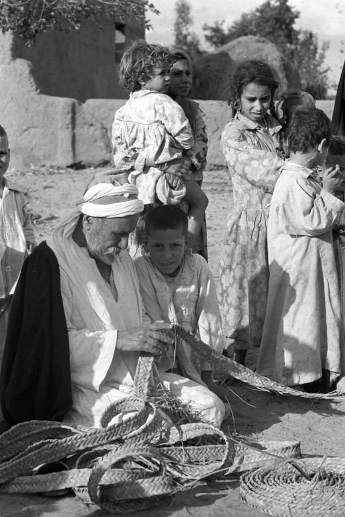 A grandfather with his grandchildren in a village near Cairo, 1972