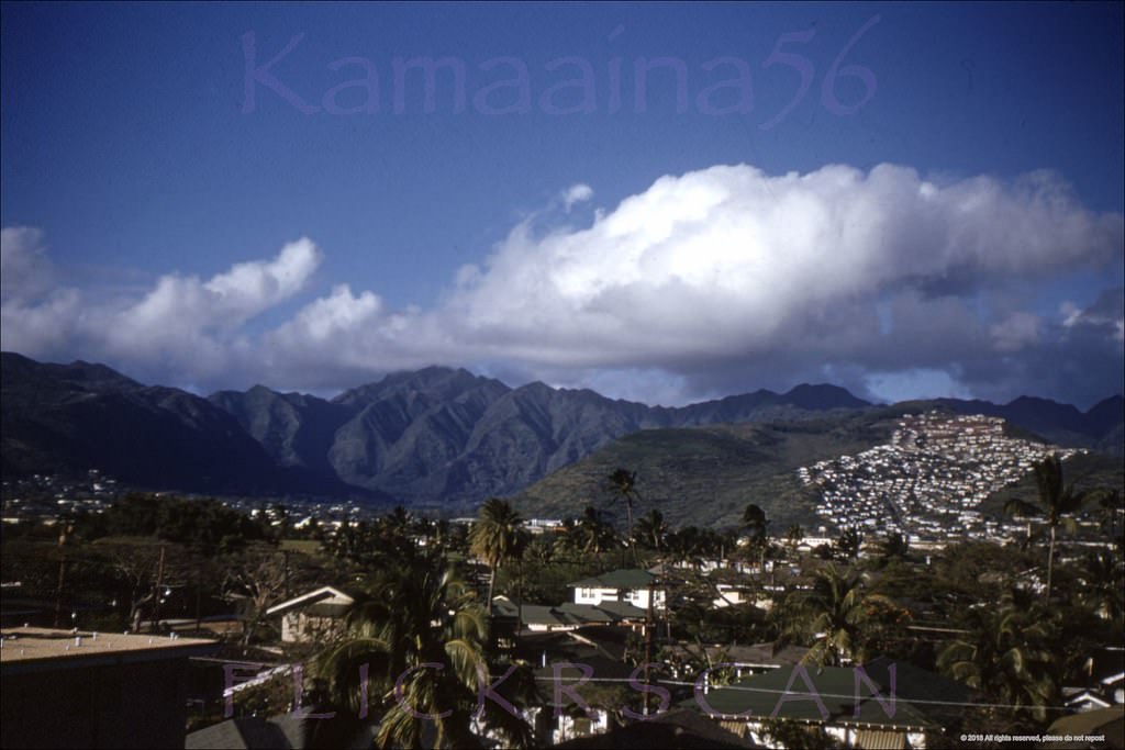 Looking inland from the third floor of the 1953 Waikiki Hale Hotel on Uluniu Avenue in Waikiki, 1955.