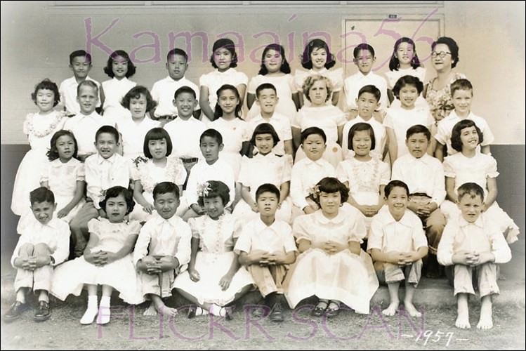 Maemae Elementary School in Nuuanu Valley, opened 1898 and one of the oldest schools in the islands, 1957