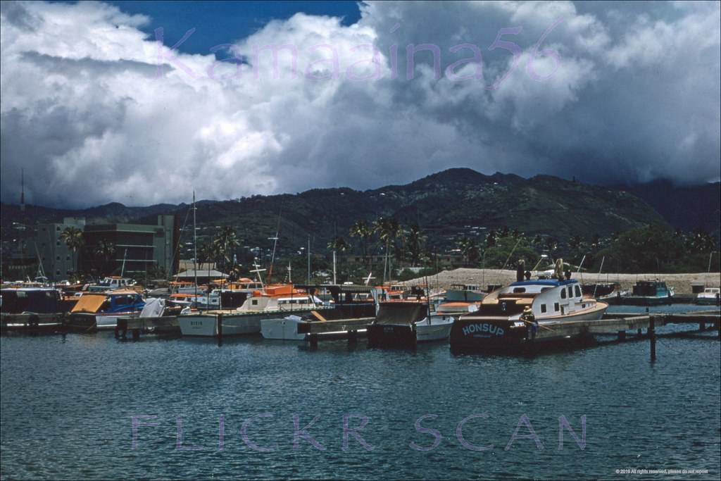 Looking inland at Ala Wai Yacht Harbor on the south shore of Oahu, 1957