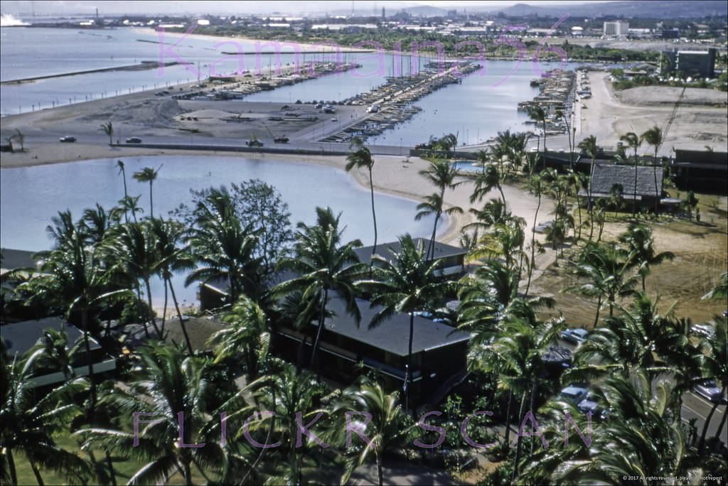 The man-made Ala Wai waterfront in its early days, 1950s.