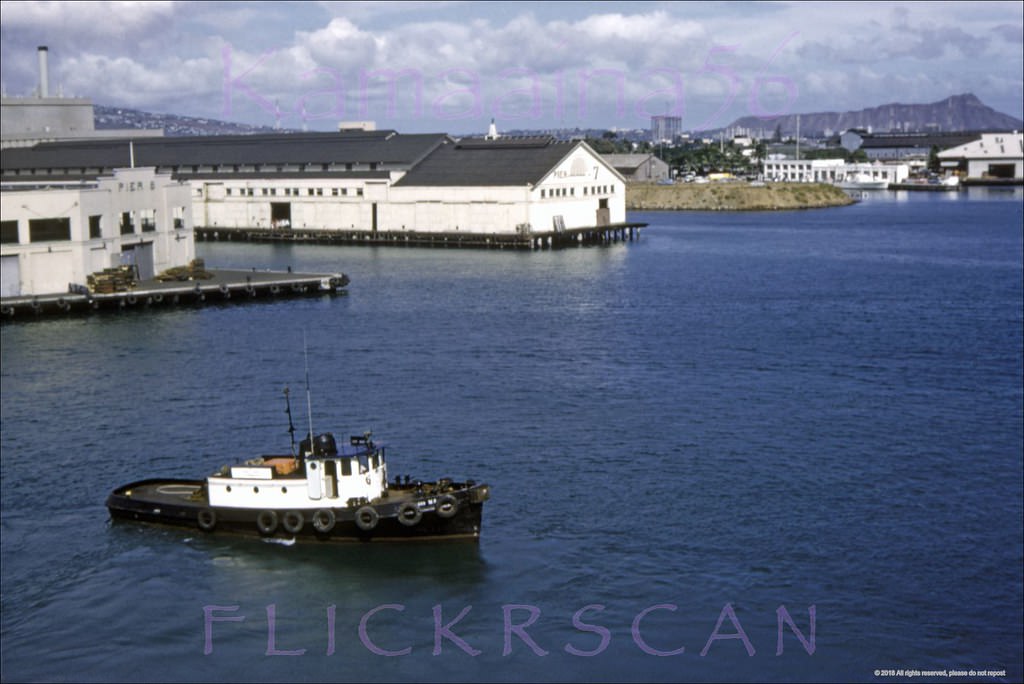 Honolulu Harbor from Lurline, 1960.