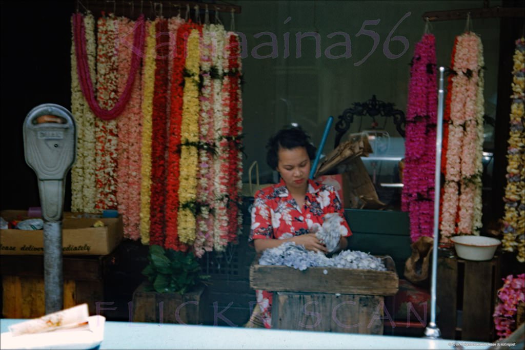 Lei Seller Chinatown Honolulu, 1957.