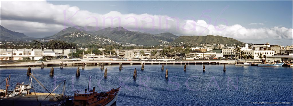 Honolulu Harbor Panorama, 1950s.