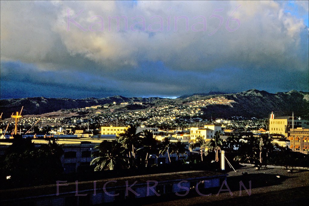 Honolulu from Harbor Pier 8, 1953.