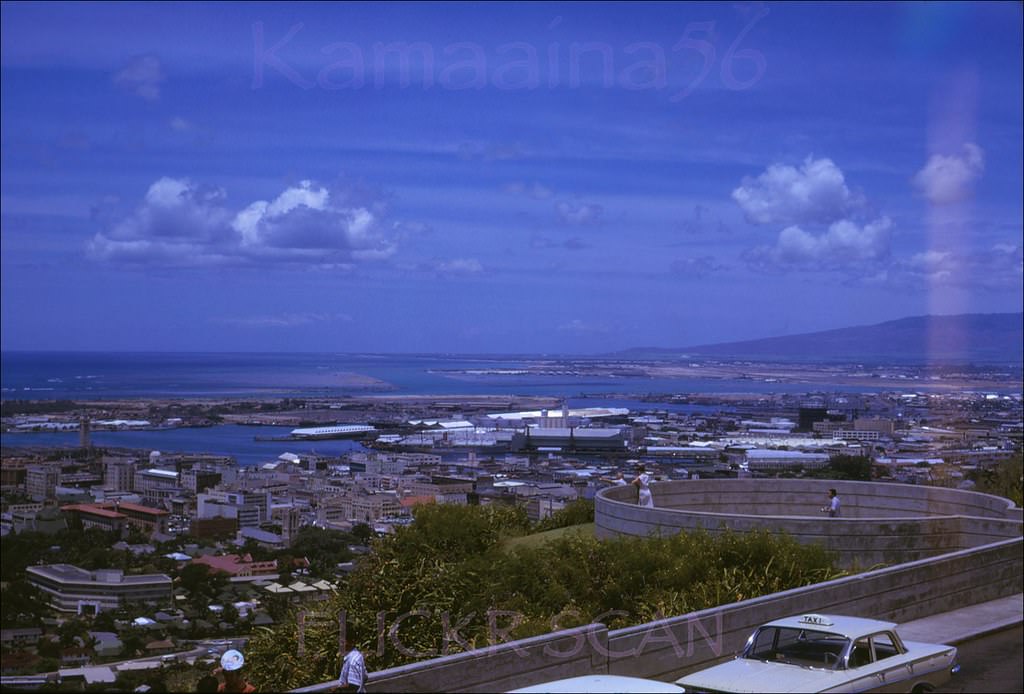 Overlooking Honolulu south to the harbor and west out to the Ewa plain, 1961