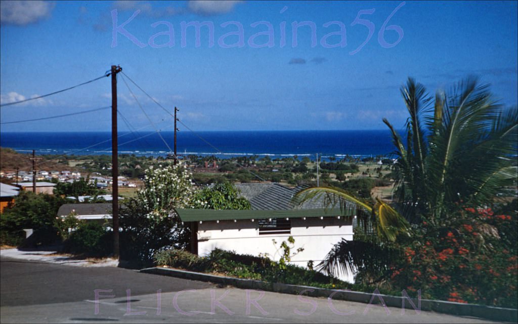 Makai view from Halekoa Drive which runs up what is now Waialae Nui Ridge in east Honolulu, 1958.