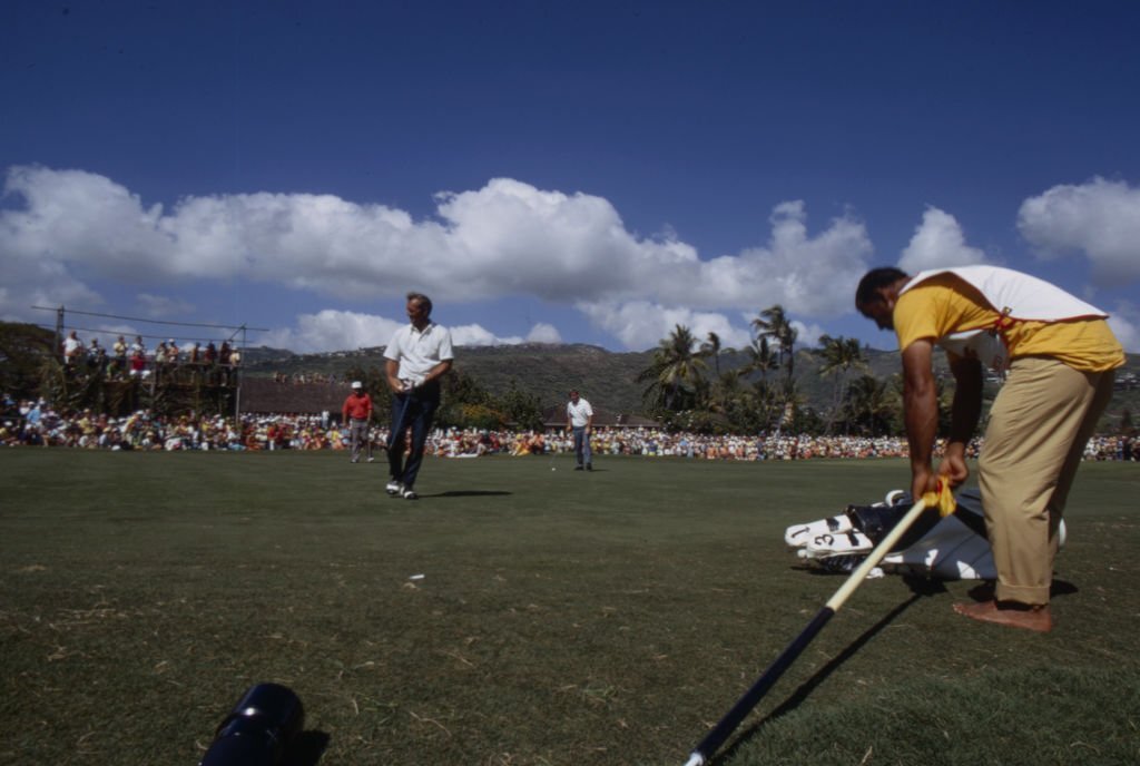 Arnold Palmer competing in the 1971 Hawaiian Golf Open at the Waialae Country Club.