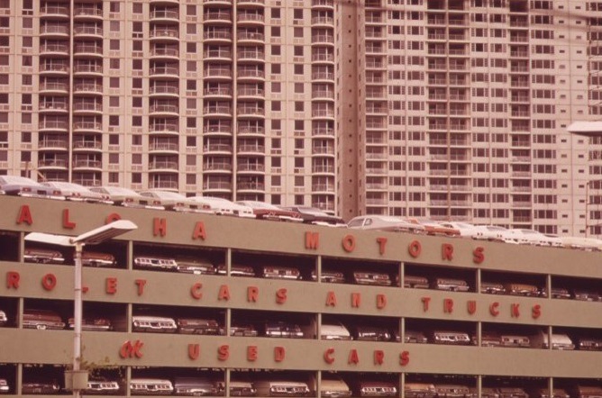 High rise apartment buildings in Honolulu, 1970s