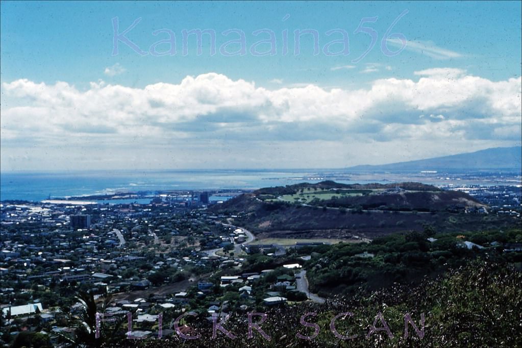 Looking towards Punchbowl Crater and Honolulu Harbor, 1962