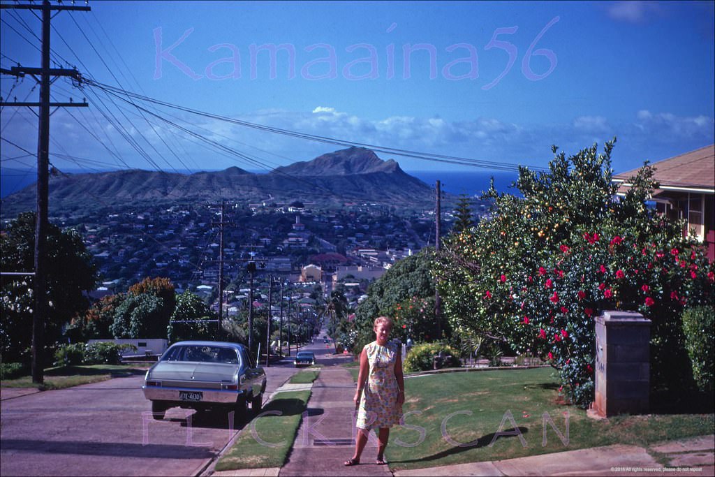 Looking makai along Wilhelmina Rise above the Honolulu neighborhood of Kaimuki, 1968