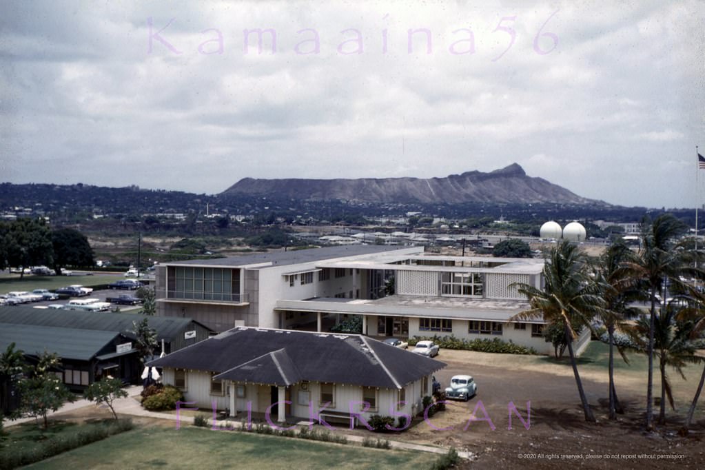 Looking Diamond Head across the Manoa Campus of the University of Hawaii, Honolulu, 1950s