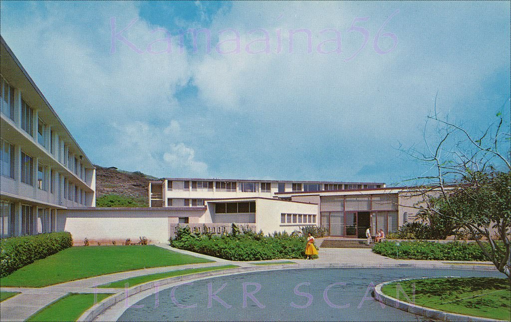 Exterior view of Mary Dillingham Frear Hall, the oldest women’s dormitory at the University of Hawaii’s Manoa Valley campus, 1961