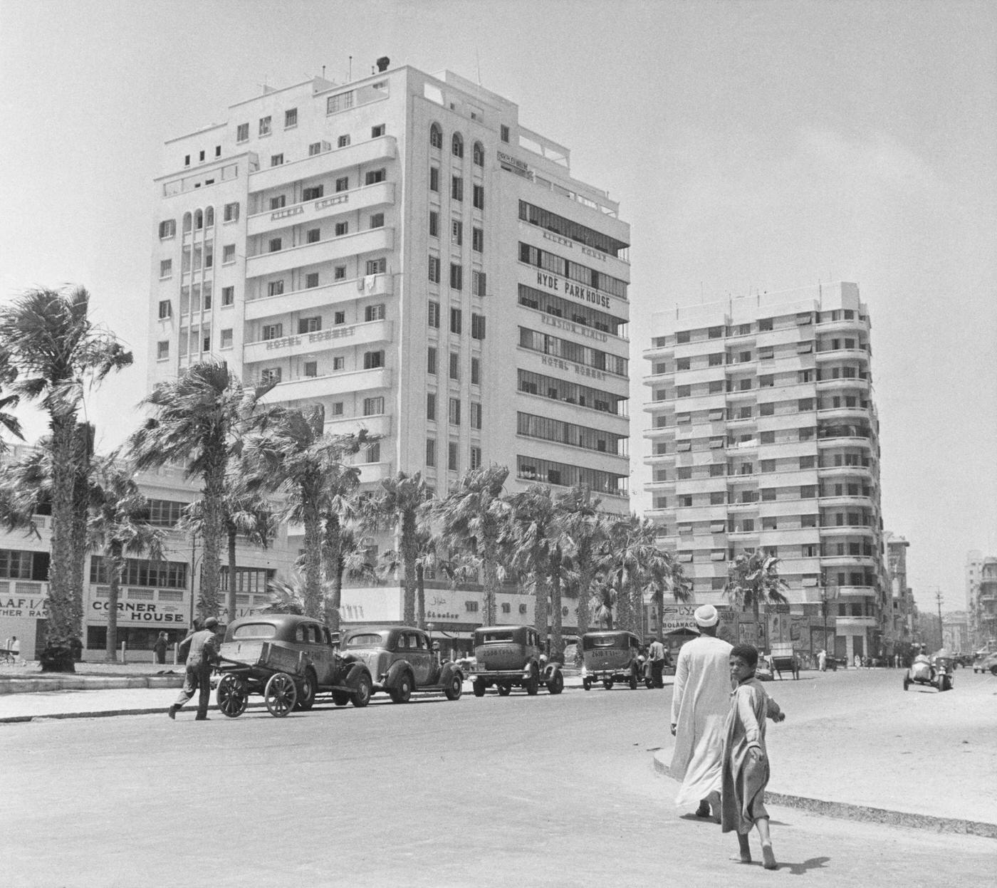 Modern high-rise buildings in Alexandria, Egypt, 1944.