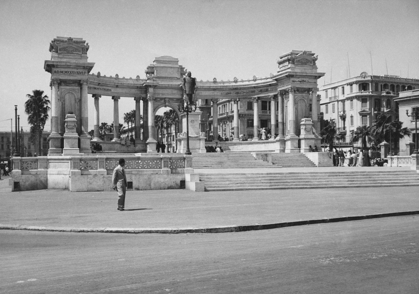 A monument to Khedive Ismail, erected by the Italian community in Alexandria, Egypt, 1944.