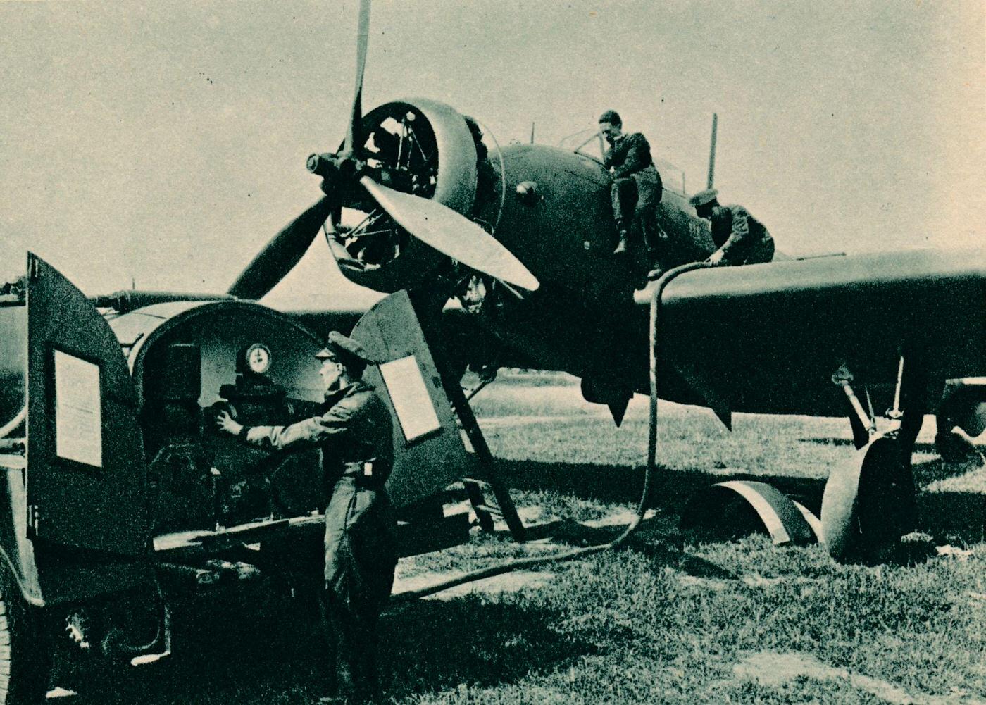 Refuelling a Wellesley Bomber, 1940.