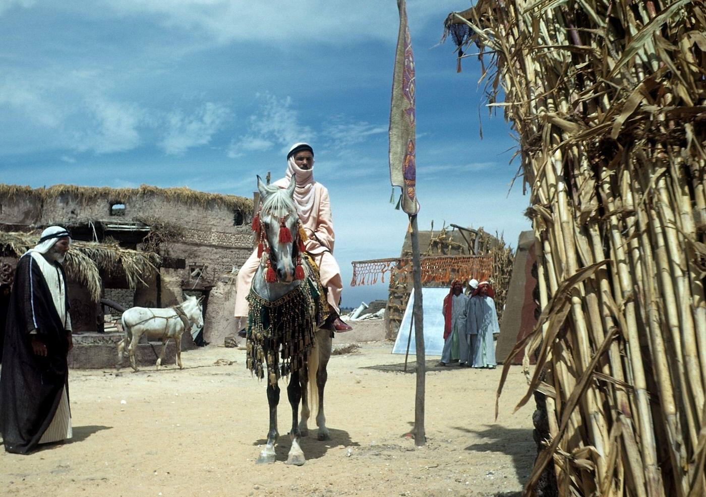 Egyptian tribesman on a Arabian horse in a village in Egypt, 1948