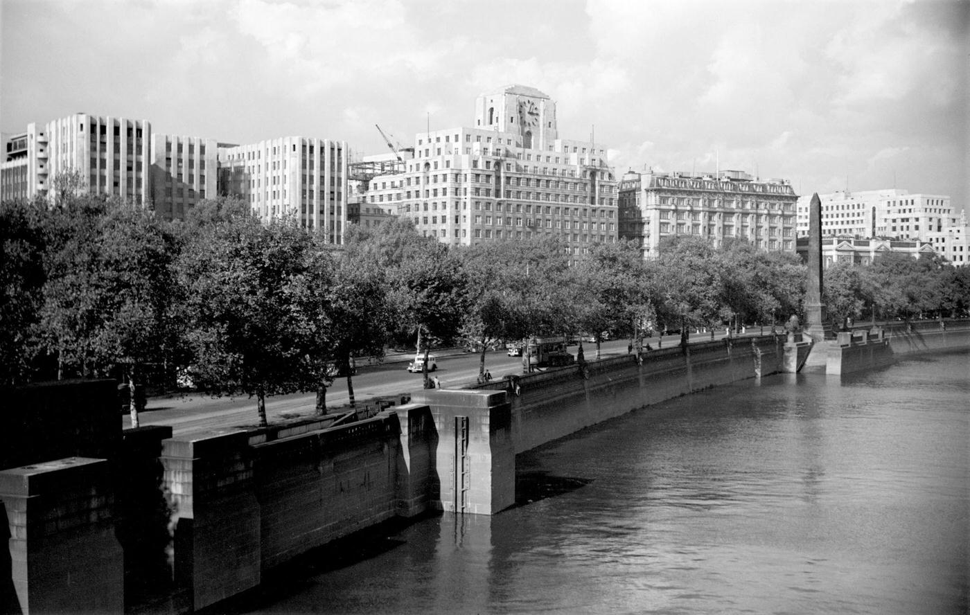 The Victoria Embankment looking towards Cleopatra's Needle, London, 1945