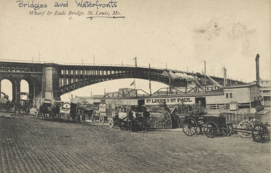 Wharf and Eads Bridge, St. Louis, 1900