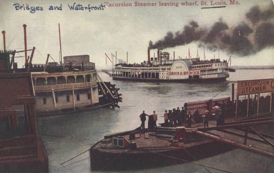 Excursion steamer leaving wharf, St. Louis, 1900